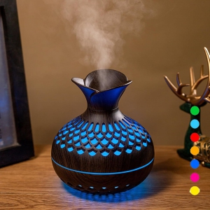 Colorful cool mini humidifier, flower shape humidifier, USB personal desktop humidifier dark wood grain