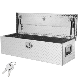 VEVOR 39"x13"x10" Heavy Duty Aluminum Truck Bed Tool Box, Diamond Plate Tool Box with Side Handle and Lock Keys, Storage Tool Box Chest Box Organizer for Pickup, Truck Bed, Silver