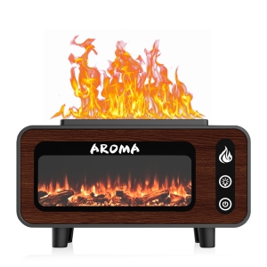 Flame Oil Diffuser, Aromatherapy Humidifier, Auto Shutoff, Essential Oil Diffuser, Fireplace Flame Aromatherapy Diffuser for Spa Home Yoga (Black Wood Grain Color)