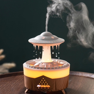 Bedroom Rain Effect Humidifier, UFO Rain Cloud Humidifier Dripping, Home Room Humidifier, Essential Oil Diffuser (White)