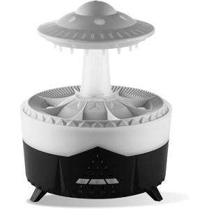 Bedroom Rain Effect Humidifier, UFO Rain Cloud Water Drop Humidifier, Home Room Humidifier, Essential Oil Diffuser (Black)