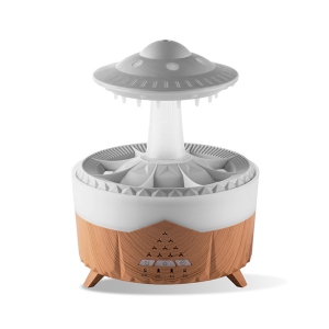 Bedroom Rain Effect Humidifier, UFO Rain Cloud Dripping Humidifier, Home Room Humidifier, Essential Oil Diffuser (Light Wood Color)