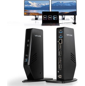 WAVLINK USB-C and USB 3.0 Dual 4K Docking Station with 65W Laptop Charging, 13-Port Display Dock with HDMI, DisplayPort, Ethernet, USB-A/C, Audio