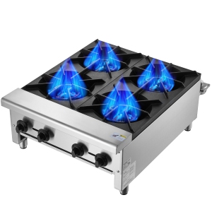 VEVOR 4 Burners Commercial Gas Stove, Propane and Natural Gas Countertop Cooking Stove Range, Stainless Steel Gas Hot Plate, Commercial Cooking Equipment for Restaurant,112,000 BTU