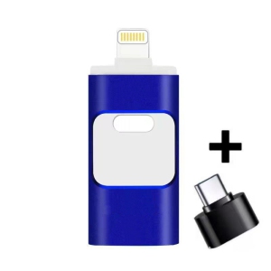 Multifunctional flash drive USB 3.0 Type-C for Android/iPhone/computers Small, durable, portable, high-capacity storage device (blue 128GB)