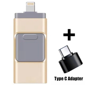 Multifunctional flash drive USB 3.0 Type-C for Android/iPhone/computers Small, durable, portable, high-capacity storage device (gold 128GB)