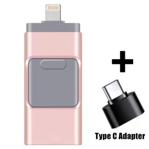 Multifunctional flash drive USB 3.0 Type-C for Android/iPhone/computers Small, durable, portable, high-capacity storage device (pink 64GB)