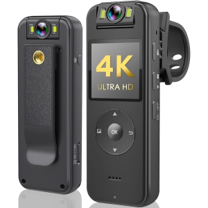 4K 1.4-inch screen video recorder night vision lighting wearable camera for outdoor cycling, family sports, pet recording, safe travel recording (with 32G memory card)