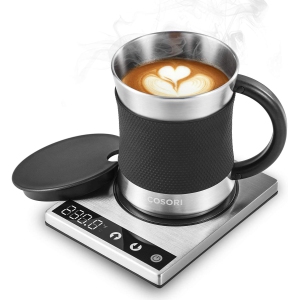 COSORI Coffee Mug Warmer & Mug Set, 24W Electric Beverage Warmer with LCD Display, Stainless Steel, 17oz, Touch Tech, Spill-Resistant