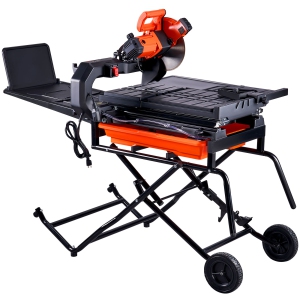 VEVOR 10-inch Wet Tile Saw with Stand, 65Mn Steel Blade, 4500 RPM Motor, Tile Cutter Wet Saw with Water Reservoir and Casters, 0-45 Degrees Miter Angle for Cutting Tile, Stones