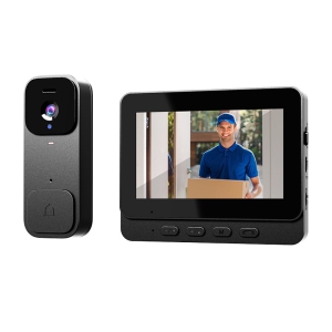 Video intercom system, 4.3-inch display and doorbell camera, two-way audio and video doorbell intercom kit, unlock indoor/outdoor home security system - white
