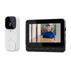 Video intercom system, 4.3-inch display and doorbell camera, two-way audio and video doorbell intercom kit - white + 64G memory card