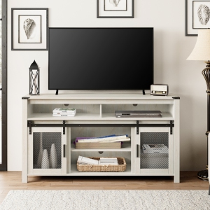 WAMPAT TV Stand for 65+ Inch TV, Farmhouse Highboy Entertainment Center with Sliding Mesh Doors, 59“ Media Console Storage, Wood Television Stand for Living Room, Antique White