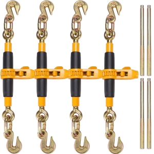 VEVOR 4PCS 3/8"-1/2" Ratchet Chain Binder,Heavy Duty Load Binders, with G80 Hooks 12000 lbs Secure Load Limit, Labor-saving Anti-skid Handle, Tie Down Hauling Chain Binders