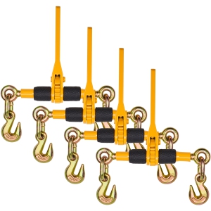VEVOR 1/4"-5/16" Ratchet Chain Binders,2600 lbs Safe Working Load, 4 Pack Load Binder with 2 Grab Hooks, Tie Downs for Transport Chain, Heavy Duty Tow Chain Ratchet Binders