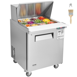 VEVOR 28" Commercial Refrigerator Sandwich & Salad Prep Table, 7.4 Cu. Ft Stainless Steel Refrigerated Food Prep Station with 12 Pans, Cut Board, Frost Free Refrigerator with Lock
