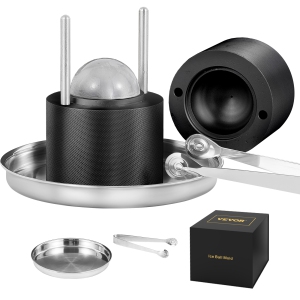 VEVOR 2.4" Ice Ball Press, Ice Ball Maker, Aircraft Al Alloy Ice Ball Press Kit for 60mm Ice Sphere, Ice Press with Tong and Drip Tray, for Whiskey, Cocktail, Bourbon, Black