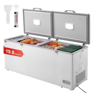 VEVOR 19.8 cu.ft / 561 L Chest Freezer, Large Deep Freezer with Split , Freestanding Commercial Chest Freezer & 4 Removable Baskets, 7-Level Adjustable Temp, LED Light, 6 Wheels