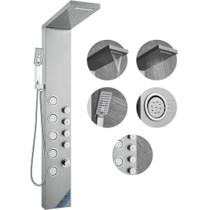 VEVOR 4 Shower Modes Shower Panel System, Rainfall, Waterfall, 5 Full Body Massage Jets and 3-Setting Handheld Shower Head with 59" Hose, Stainless Steel Wall-Mounted Shower Set