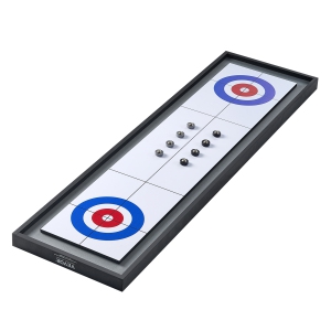 VEVOR Shuffleboard and Curling 2 in 1 Board Games, 45" Portable Tabletop Set, Two Sided Tabletop Shuffleboard with 8 Rolling Pucks, Shuffleboard and Curling Combo Game Set