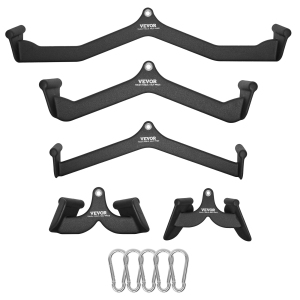 VEVOR LAT Pulldown Attachments, Cable Machine Rowing T-bar V-bar 5 Set, Tricep Pull Down Bar, Back Strength Training Rubber Coated Handle Grip, Bicep Curl Tricep Lat Pulldown Bar