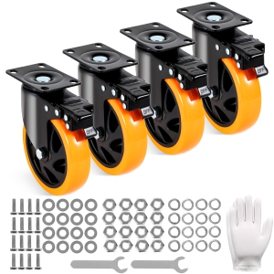 VEVOR 5-inch Caster Wheels, Swivel Plate Casters, Set of 4, with Security A/B Locking No Noise PVC Wheels, Heavy Duty 450 lbs Load Capacity Per Caster, Non-Marking Wheels