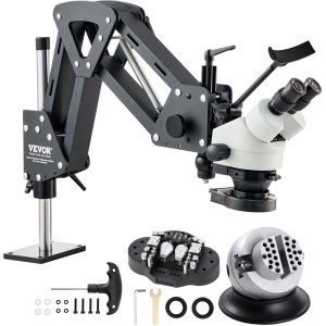 VEVOR 7X-45X Multi-Directional Microscope with Spring Bracket, Magnification Jewelry Microscope, Micro Jewelry Inlaid Stand with USB Ring LED Light and 360° Ball Vise