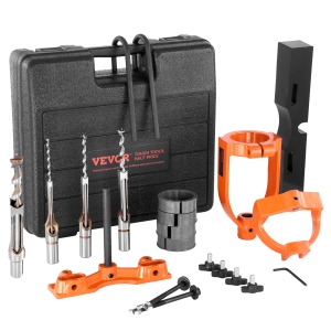 VEVOR Mortising Attachment for Drill Press, 4 Model Drills Square Hole Chisel Set, Bench Drill Locator Set Mortise and Tenon Tools with 5 Bushings, for Woodworking Drilling Machine