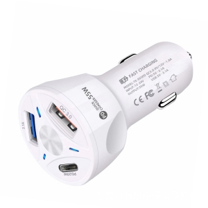 Car Charger Fast Charging 55W – 20W PD Socket, Dual USB - QC 3.0/3.1 A | Charge Three Devices Simultaneously | Compact and Portable | Overheat Protection