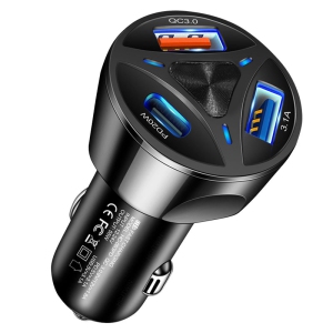 Car Charger Fast Charging 55W – 20W PD Socket, Dual USB - QC 3.0/3.1 A | Charge Three Devices Simultaneously | Compact and Portable | Overheat Protection