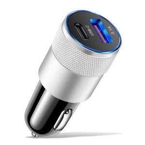 3.1A USB+PD metal car charger with charging protection function car charger mobile phone car charger (silver)