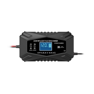 All-in-one automatic sensing 12V battery charger - intelligent pulse maintenance with LCD voltage/temperature display, suitable for motorcycle/car on-board battery charger (blue)