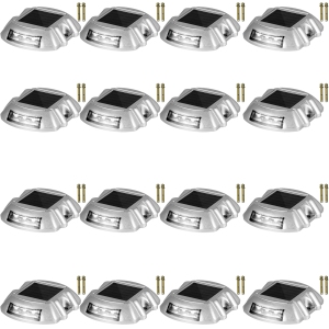VEVOR 16-Pack Driveway Lights Solar Driveway Lights Bright White with Screw Solar Deck Lights Outdoor Waterproof Wireless Dock Lights 6 LEDs for Path Warning Garden Walkway