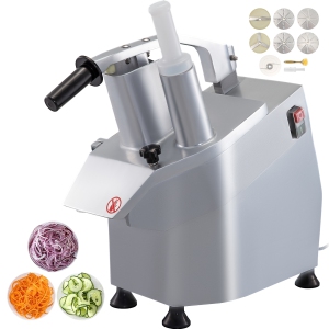 VEVOR 110V Commercial Fruit and Vegetable Cutter Slicer Machine 550W Multi-functional Food Processor with Detachable 5-blades Perfect for Cucumber Onion Carrot Slicing Shredding