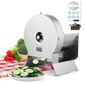 VEVOR Electric Vegetable Slicer, 0-0.5"/0-12mm Thickness Adjustable Commercial Slicer Machine, Convertible to Manual, Stainless Steel Food Cutter Slicing Machine, Large Feed Port