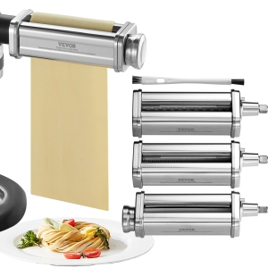 VEVOR 3Pcs Pasta Attachment for KitchenAid Stand Mixer, Stainless Steel Pasta Roller Cutter Set Including Pasta Sheet Roller, Spaghetti , 8 Adjustable Thickness Knob Pasta Maker