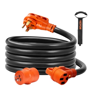 VEVOR 15 ft RV Extension Cord, 50 Amp, Heavy Duty STW RV Power Cord, NEMA 14-50R Female NEMA 14-50P Male Plug, with LED Indicator Handle 15A Adapter, for RVs, trams, generators