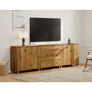 WAMPAT TV Stand for 100+ Inch TVs,3-in-1 Modern Entertainment Center with 4 Doors and 3 Drawers,106" Wooden Media Console Table with Compartments for Living Room Bedroom,Oak Brown