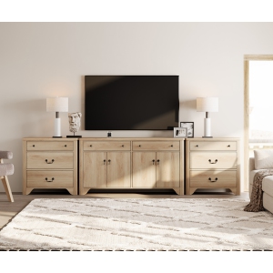 WAMPAT Farmhouse TV Stand for TVs up to 120", Modern Entertainment Center with 8 Drawers and 4 Doors, Media Console Table with Storage and Shelves for Living Room,Light Oak