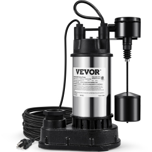 VEVOR 1.5 HP Submersible Cast Iron and Steel Sump Pump, 6000 GPH Submersible Water Pump with Integrated Vertical Float Switch, for Basement Water Basin Tested to UL Standards
