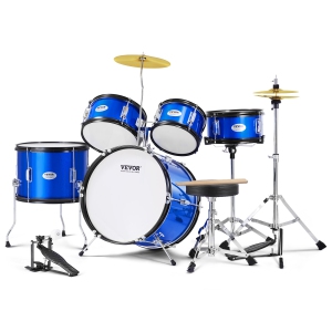 VEVOR 5-Piece Kids Drum Set, 16 in Beginner Full Drum Set with Bass Toms Snare Floor Drum Adjustable Throne Cymbal Hi-Hat Pedal and Two Pairs of Drumsticks, for Child Kids, Blue