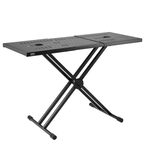 VEVOR (32"-43") x 18" DJ Table Stand, Portable DJ Laptop and Controller Stand, Lightweight DJ Desk DJ Booth Adjustable Height DJ Stand, Foldable Double-X Keyboard Stand & Tabletop