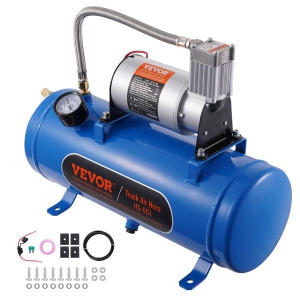 VEVOR 12V Air Compressor with Tank 1.6 Gallon/6 L, Train Horn Air Compressor, 120 psi Working Pressure Onboard Compressor System for Train Air Horns,Inflating Tires,Air Mattresses