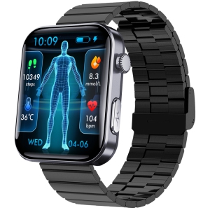 2.1-inch smartwatch with ECG/blood oxygen/pressure monitoring, 52 sports modes, long battery life, IP67 waterproof - compatible with iOS/Android systems (black)