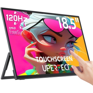 UPERFECT Portable Monitor 18.5-inch 120HZ Touchscreen 100% sRGB FHD FreeSync IPS HDR w/VESA & Stand 180° Adjustable Ultra-Slim & Lightweight Frameless Gaming Display for Laptop