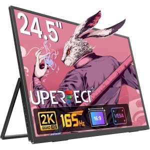 UPERFECT 24.5" 2K 165Hz Moniteur portable, QHD FreeSync IPS HDR avec VESA, 180°Support réglable, USB-C & HDMI, Idéal pour les jeux, Voyage, Ordinateur portable, Commutateur, Téléphone