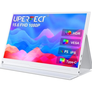 UPERFECT 15.6" 1080P FHD Portable Monitor with USB-C, HDMI, VESA & Smart Case - Matte IPS Display for Switch/PS5/PC/Phone White Monitor