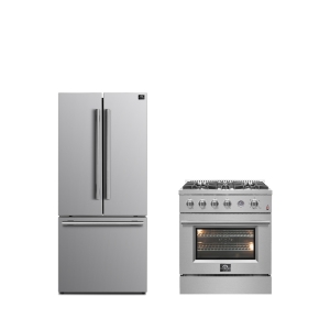 FORNO Premium 2-Piece Kitchen Bundle – Marco 30" Gas Range, Gallipoli 30" French Door Refrigerator with Bottom Freezer (17.5 cu. ft.).