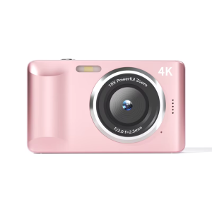 FC001 48MP Mini Digital Camera Portable Video SLR Camera 2.8 Inch IPS Screen 4K Recording Function CMOS Imaging - 64G Memory Card for Camera+Pink