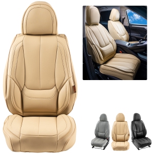 VEVOR Seat Covers, Universal Car Seat Covers Front Seats, 6pcs Faux Leather Seat Cover, Full Enclosed Design, Detachable Headrest and Airbag Compatible, for Most Cars SUVs Beige